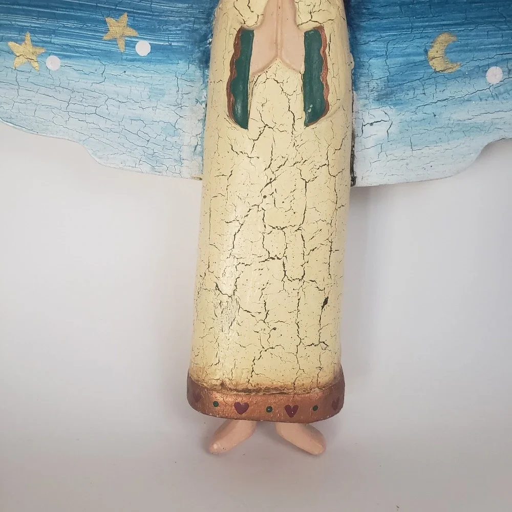 VTG Praying Angel Wood Wall Shelf Hand Painted Folk Art 17